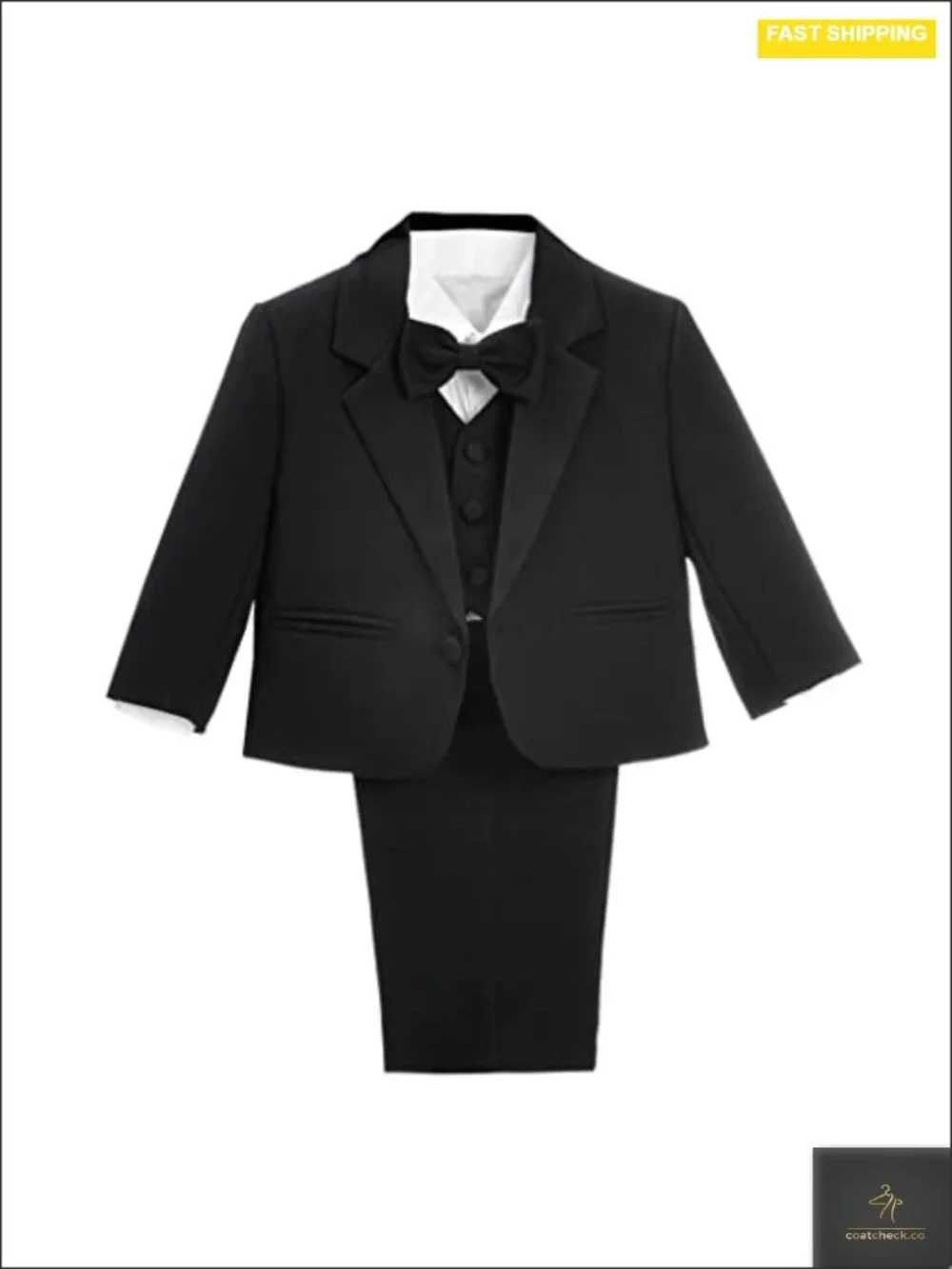 Boys 5-Piece Tuxedo Suit Set, Formal Blazer, Vest, Shirt & Bow Tie, Toddler